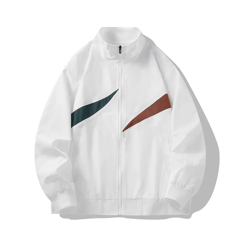

Autumn Man Coat Thin Contrast Color Stand Collar Male Outerwear Long Sleeve Zipper Loose Sport Daily Lightweight Men Jacket