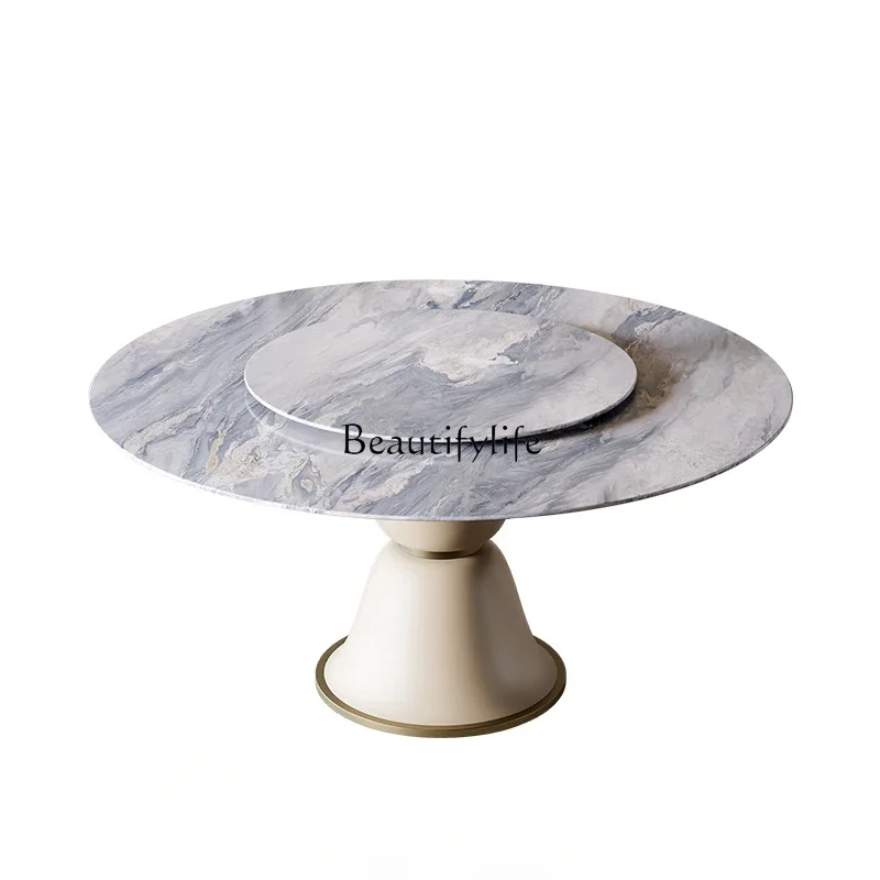 Imported natural marble dining table Modern minimalist light luxury cream style luxury stone high-end round dining table