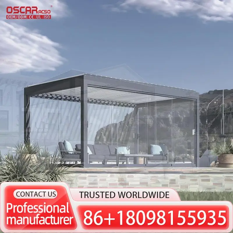 جودة عالية بمحركات 3x3 3x4 4x6m هيكل ألومنيوم مناخ حيوي خارجي لحديقة فناء شرفة العريشة #3