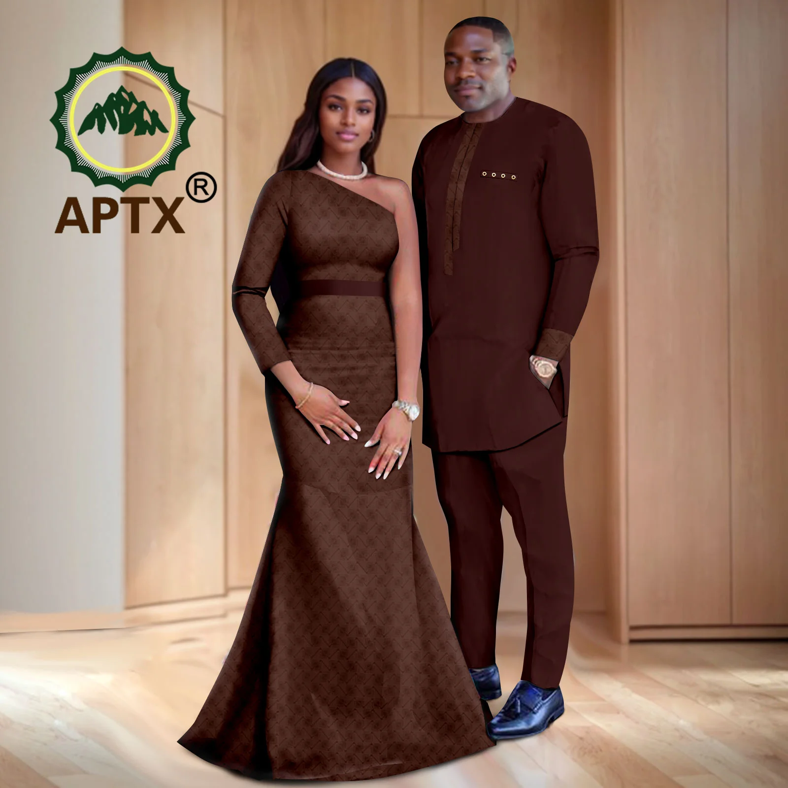 Africa Clothing for Couple Kebaya Women Bevelled Collar Long Dress Matching Men's Suit Set Evening Party Wedding Prom 24c034