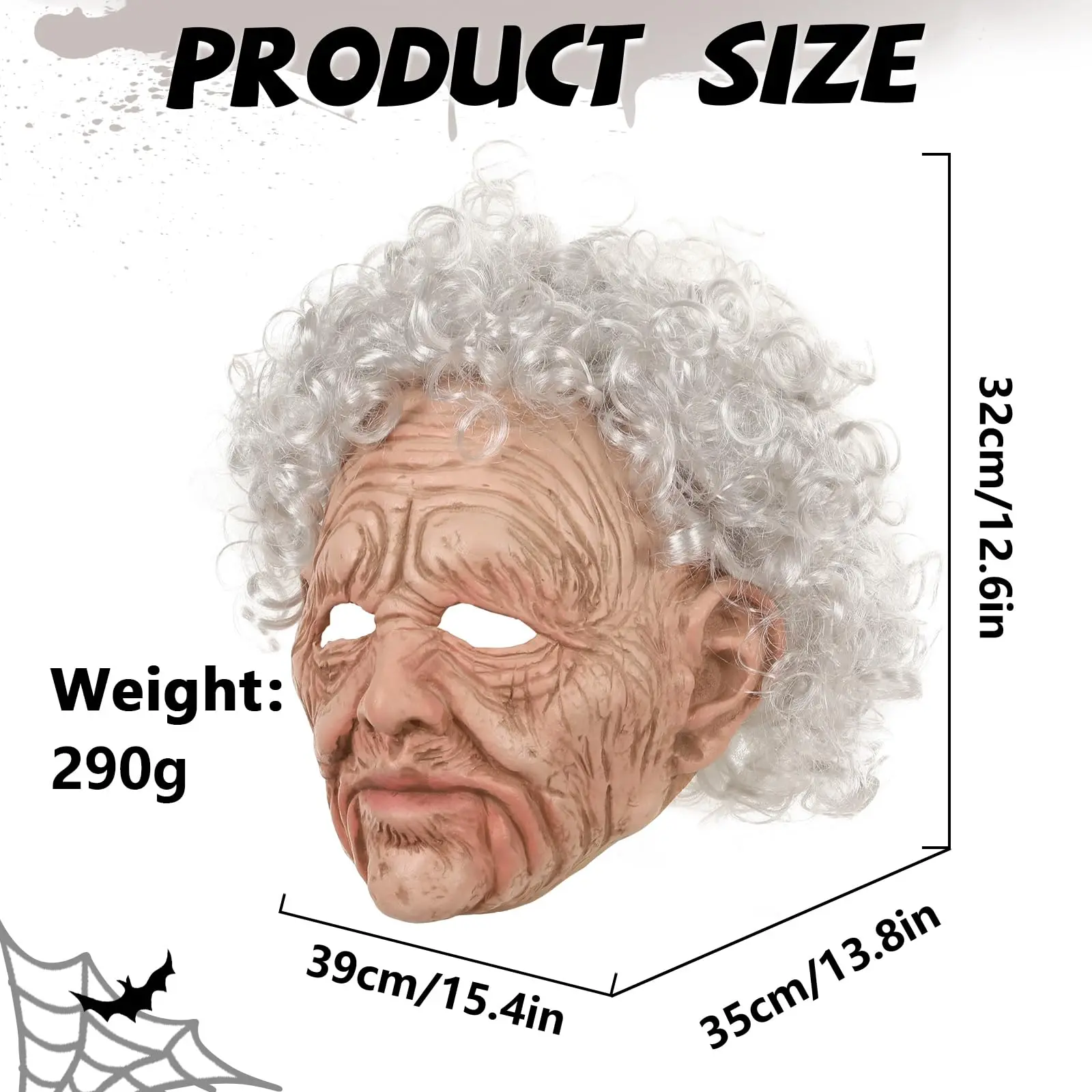 قناع المرأة العجوز واقعي مخيف الجدة سيدة عجوز مخيفة مع شعر مستعار متجعد زي الهالوين التنكري الدعائم للبالغين