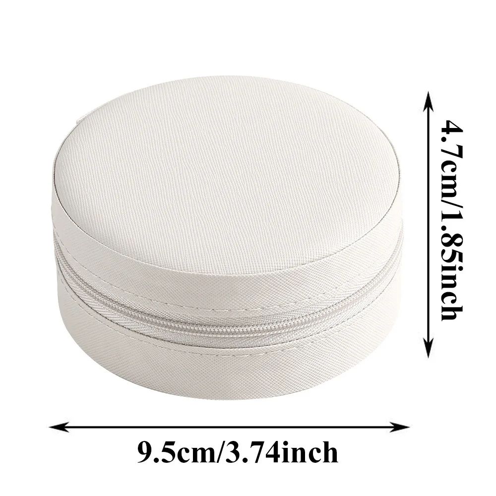 Travel Small Round Jewelry Organizer Box Zipper PU Leather Jewellery Storage Case Removable Dividers Butterfly Letter Pattern