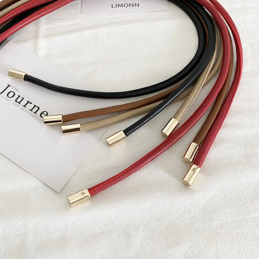 Wear-resistant Women Belt Adjustable Faux Leather Lace-up Women's Waist Belt for Sweater Dress Coat Narrow for Decoration