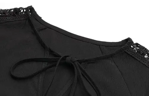 الخريف لون نقي المرأة خياطة سوداء قميص الدانتيل نمط الإناث