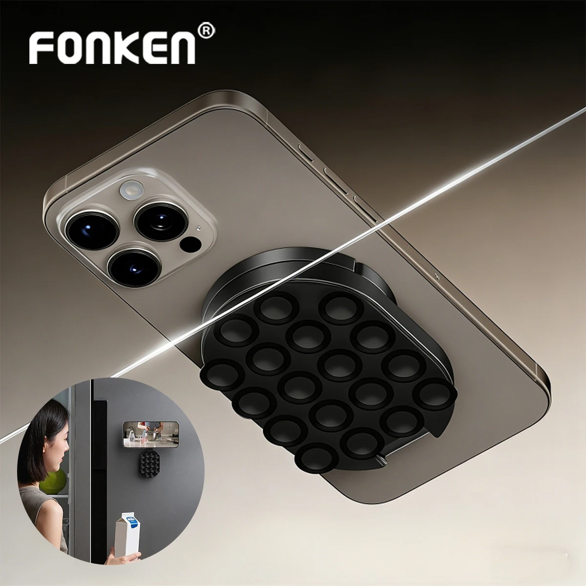 3-in-1 Suction Cup Phone Mount Strong Magnetic Phone Holder Mount with Pull Ring Phone Grip for iPhone/Samsung/Android JR-ZS418