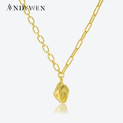 ANDYWEN 925 Sterling Silver Gold Irregular Pendant Charm Long Chain Necklace Horoscope Chains Choker 2023 Women Fine Jewelry