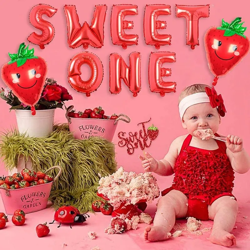 16inch Sweet One Fruit Theme Party Decoration Girl's Birthday Party Decor 18inch Lovely Strawberry Aluminum Film Balloons