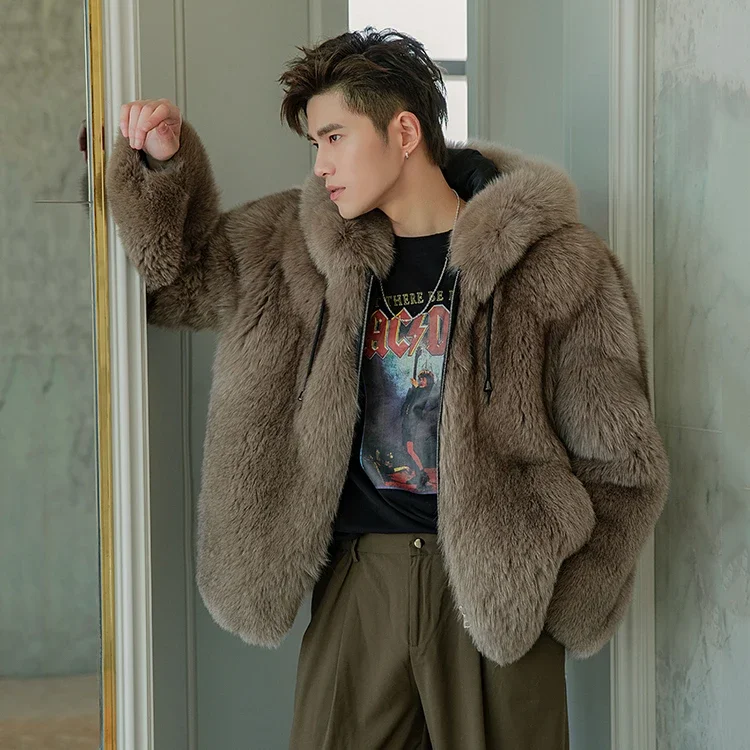 Fashionable Full Pelt Luxury Winter Jacket Genuine Real Fox Fur Coat For Men