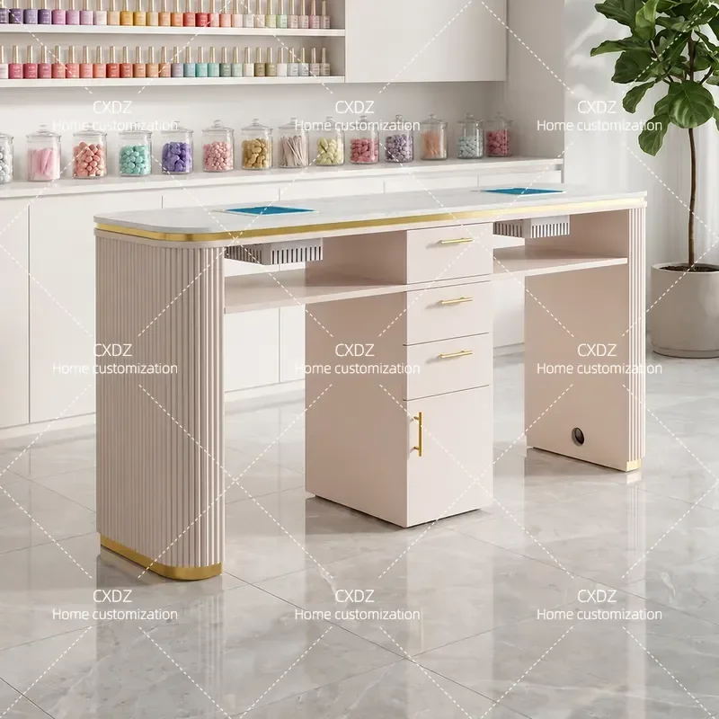 High End Nail Table with Vacuum Cleaner Double Manicure Station for Beauty Salon Economical Professional Nail Desk