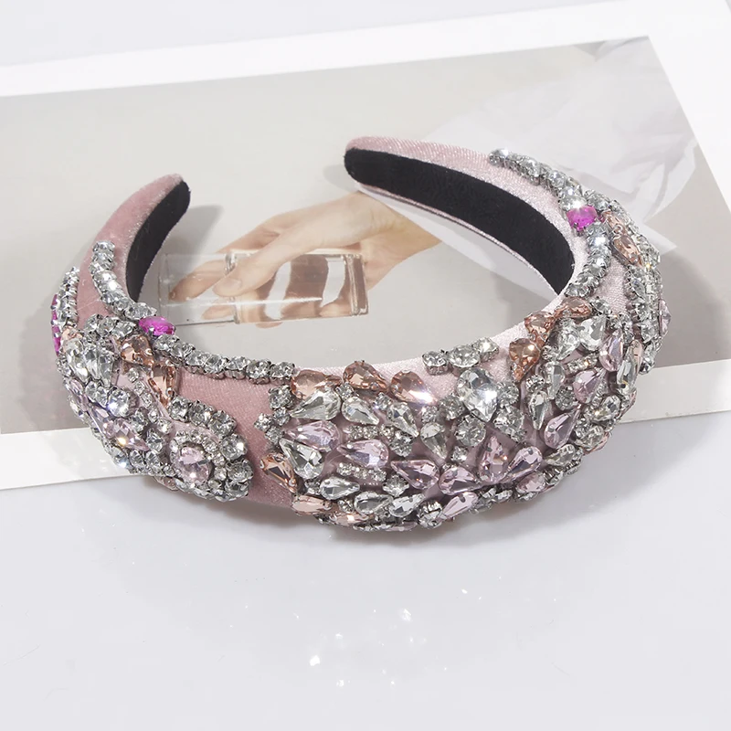 Red Baroque Fashion Flower Headband Luxury Temperament Sponge Crystal Rhinestones Headband For Women Accessories Wedding