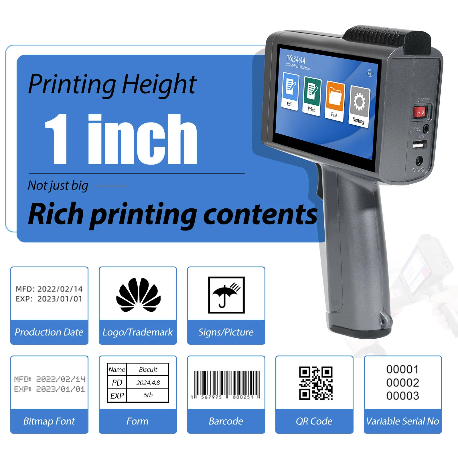 ZM-C240L 25.4mm Handheld Inkjet Printer Portable Label Printer Expiry Date Expiration Batch Code Logo Printing Inkjet Datador