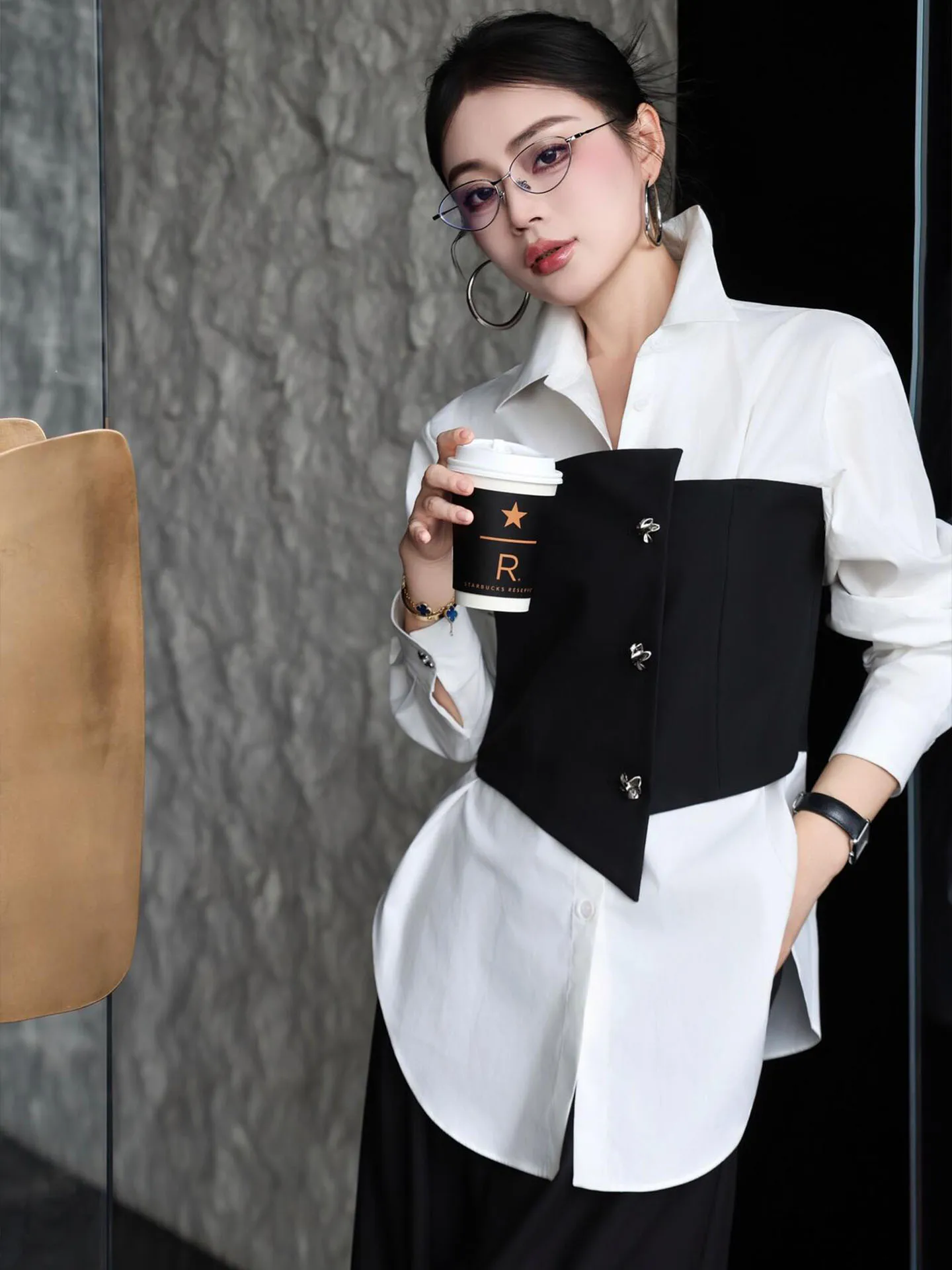 

Ele Bla White Color Blo irt Women's Faion Spring New Waist Cinching Design Long Sve Busin Lady Sle Top