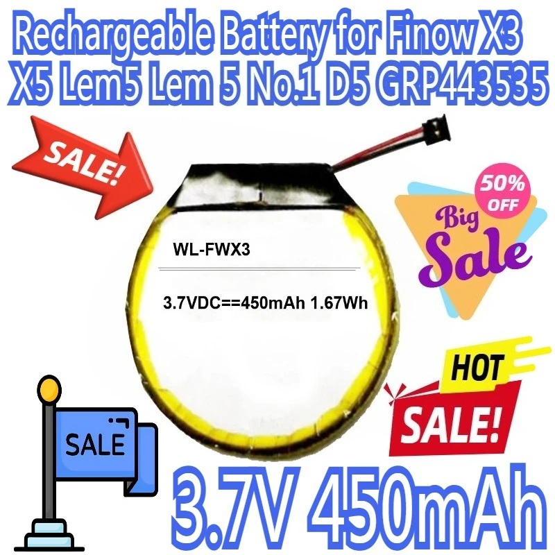 

3.7V Rechargeable Battery 450mAh for Finow X3 X5 Lem5 Lem 5 No.1 D5 GRP443535