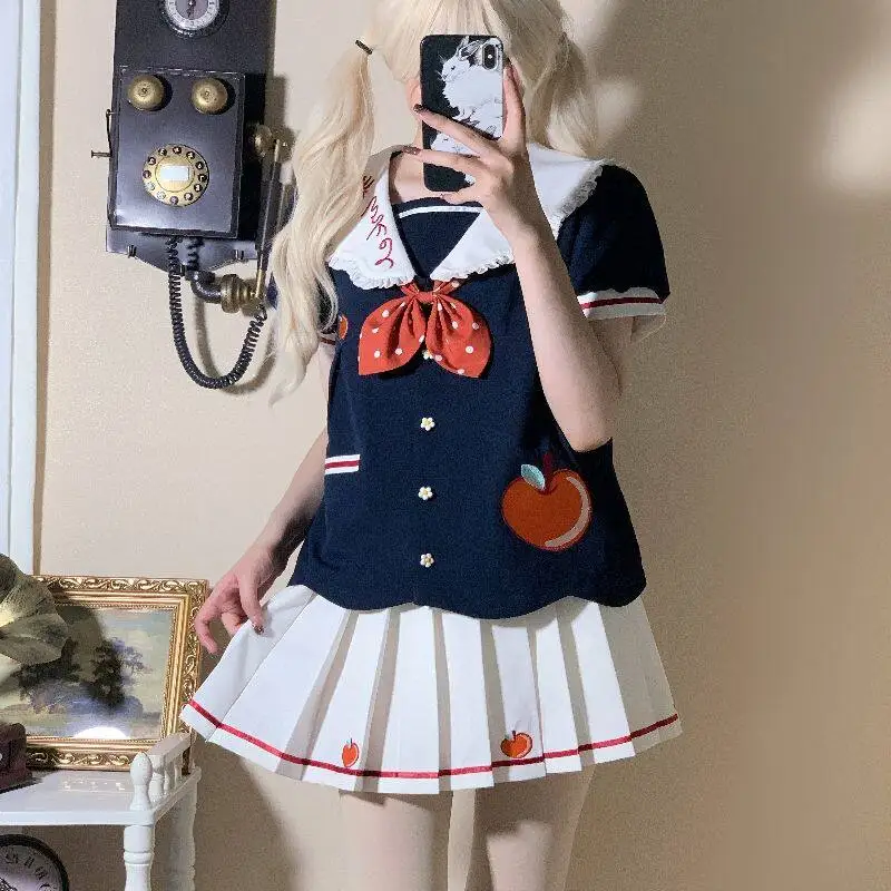 

Japanese Top+Lower Skirt Cute Student Suit Jk Uniform Young Girl Fashion Sweet Boutique Quality Clothes High Quality Costume