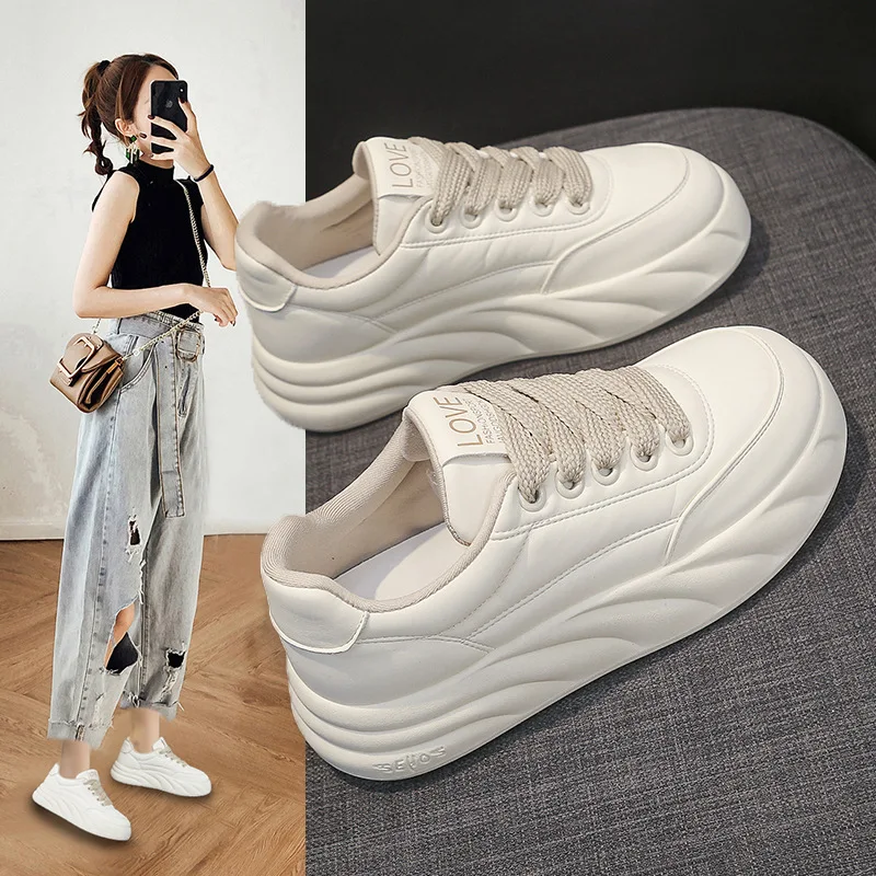 Thick Soled Raised Small White for Women Shoes 2024 Spring New Korean Version Versatile Board Shoes, Casual Shoes, Sports Shoes