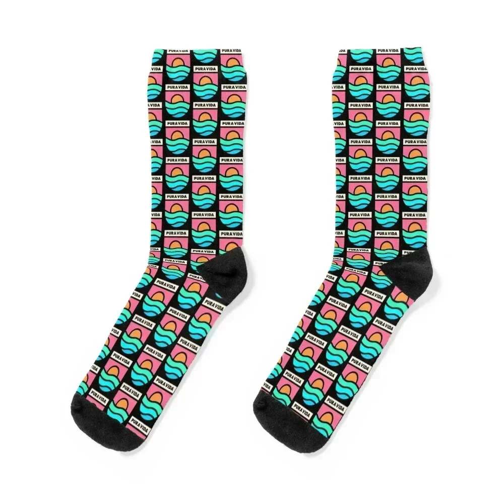 Pura Vida Retro Badge Black Lines Socks Run kids Thermal man winter golf Boy Socks Women's