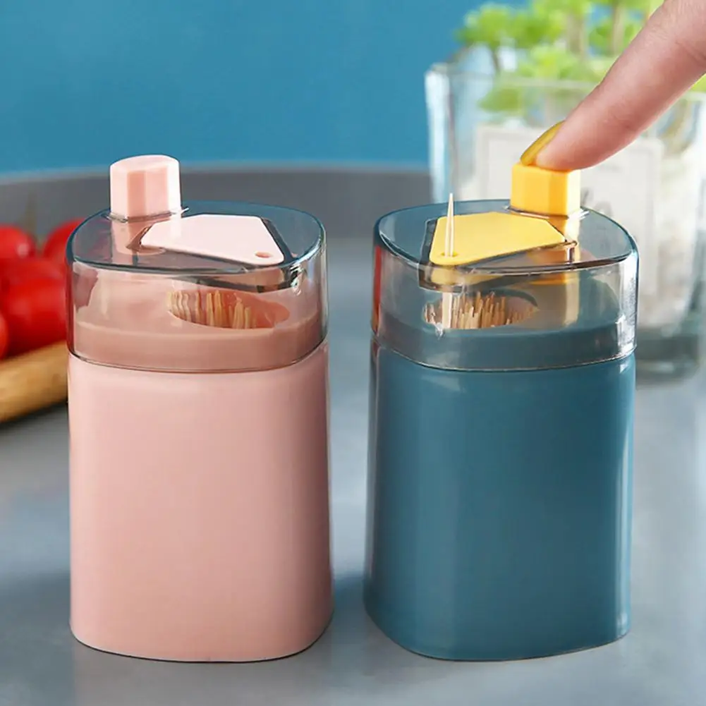 Hand Press Automatic Toothpick Box Container Wheat Straw Creative Toothpick Bottle Cans for Kitchen Household Dispenser Holder