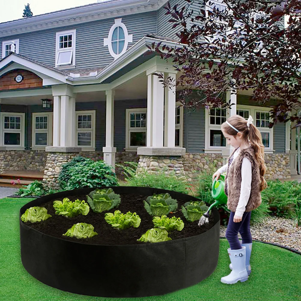 

1pc Felt Planting 100 Gallons Black Round Garden Planter Reusable Grow Bag Insulated Drainage Pocket For Indoor Outdoor Herbs