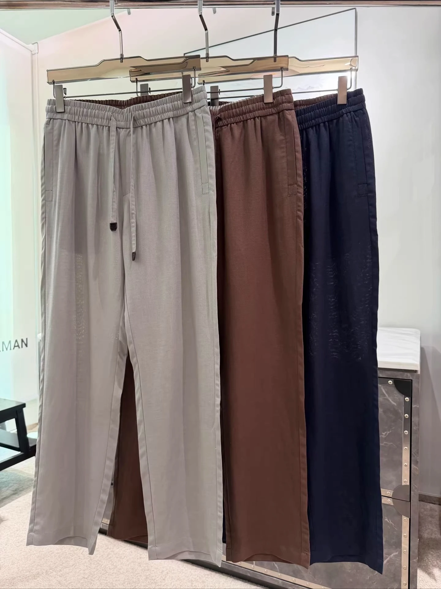 

Italian LP 26ss old money breathable linen-blend straight drawstring men's casual pants