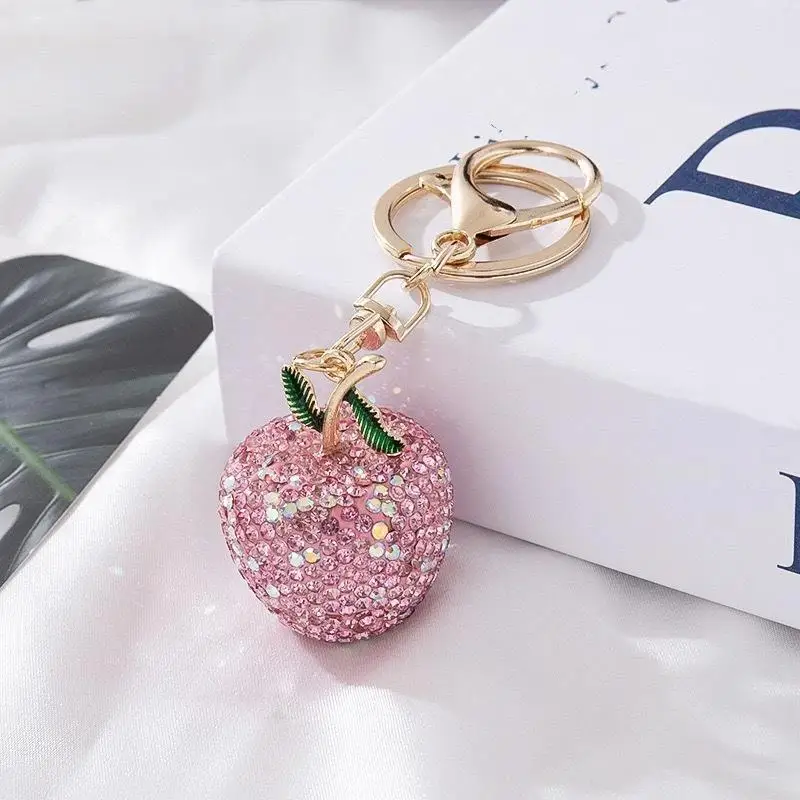 Niedlicher grüner Schlüsselanhänger mit Volldiamanten, glänzendem Kristall-Frucht-Anhänger, modischer Schlüsselring für Tasche, Autoschlüssel, Deko-Geschenk für Mädchen – Detail 3