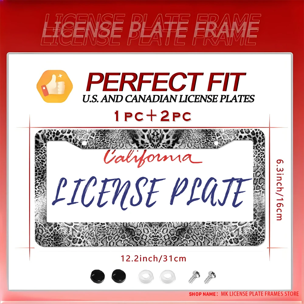 

Декор автомобиля в стиле ретро — черно-белая рамка номерного знака с животным принтом, конструкция с 2 отверстиями и комплектом винтов. Отличный подарок для любителей автомобилей ﻿