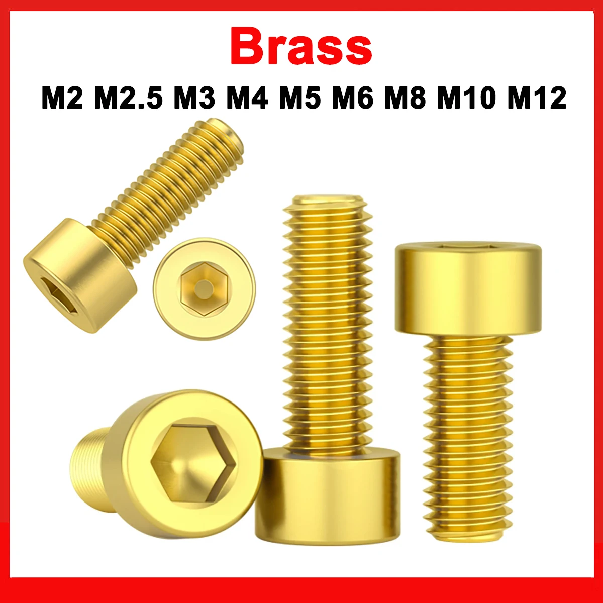 Brass Hex Socket Cap Head Screws M2 M2.5 M3 M4 M5 M6 M8 M10 M12 DIN912 Brass Allen Key Head Screw Bolts L=4-60mm Full Thread