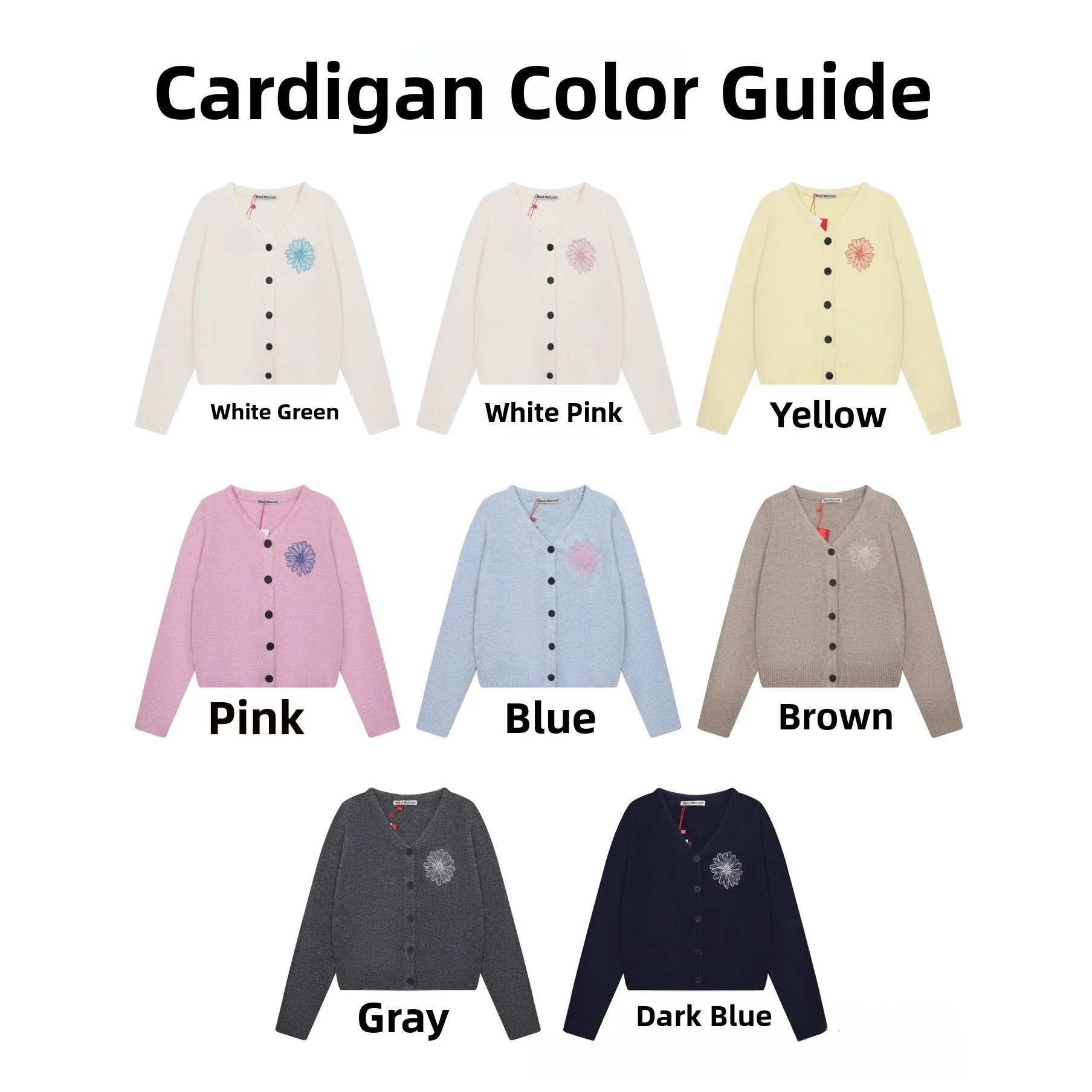 

Autumn Winter Women's Long Sve Knitted Sweater V-Ne Embroidered Mardi Daisy Open Cardigan Wool Blend Cotton Casual Wear