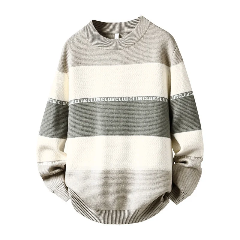 

Модный вязаный свитер с круглым вырезом и длинными рукавами, повседневный полосатый топ для мужчин, осенний сезон, удобный, дышащий.