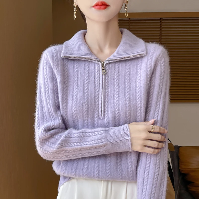 Thickened Sweater   MAHUA technology Lapel Knitted Women's New Versatile Casual Top in Autumn and Winter 2024