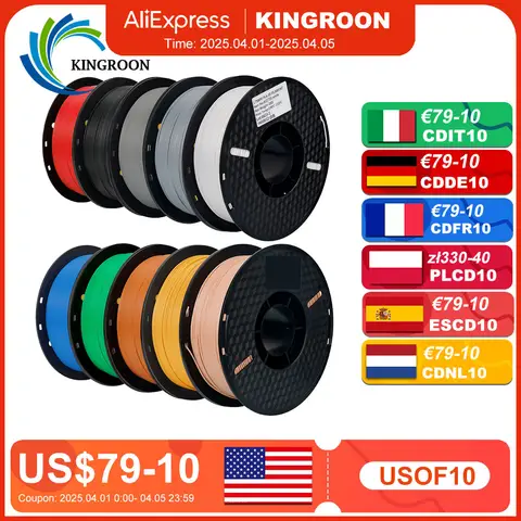 KINGROON 22LBS PETG or PLA filament 3D Printer Filament 10 Rolls 1KG 1.75MM Eco-Friendly Good Toughness Mix Color Free Shipping