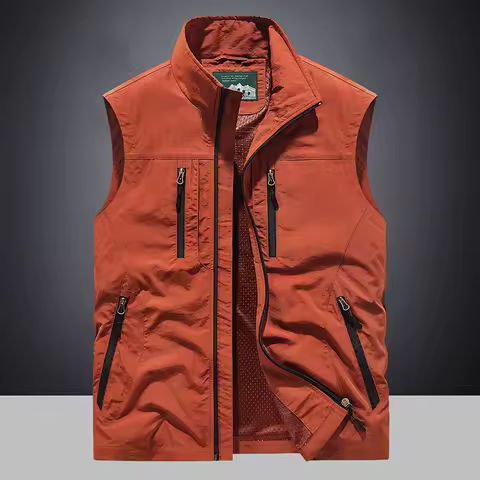 Plus Size Men's Summer Outdoor Hiking Vest Tactical Multi-pocket Lightweight Soft Shell Utility Travel Safari Cargo Vest Men