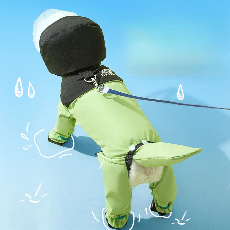 No blind spots, dog raincoat, four legged waterproof, small dog, dirt proof raincoat