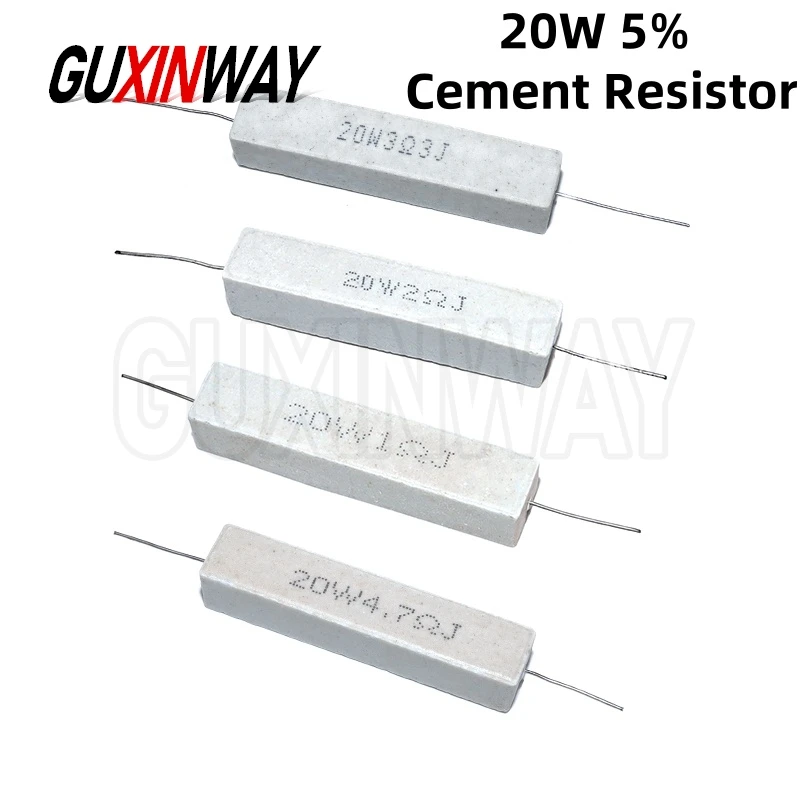 1pcs 20W 5% Cement Resistor Power Resistance 0.1 ~ 10K 0.1R 0.5R 1R 10R 100R 0.22 0.33 0.5 1 2 5 8 10 15 20 25 30 1K 10K Ohm