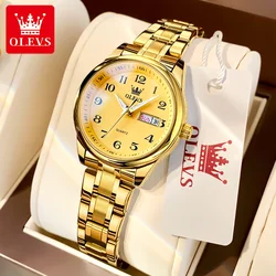 OLEVS Brand Luxury Gold Quartz Watch for Womens Stainless Steel Waterproof Week Date Elegant Women Dress Watch Reloj Hombre