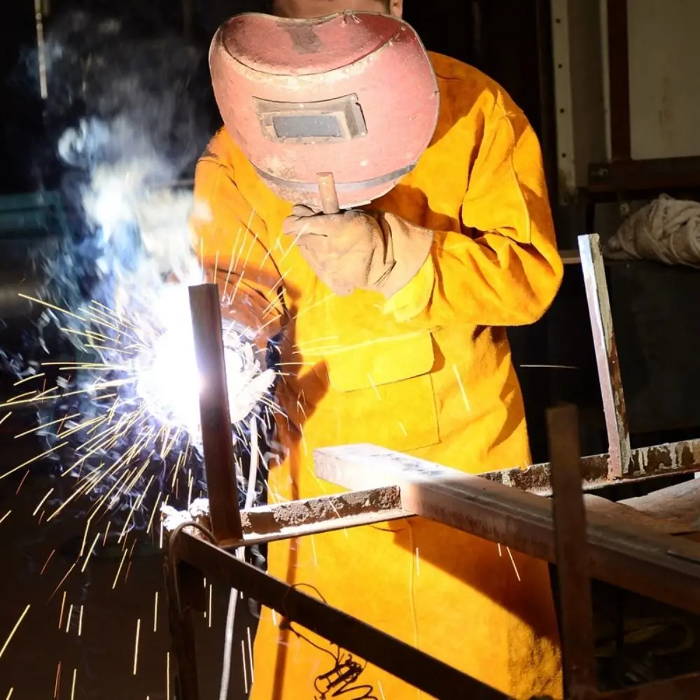 Cowhide Leather Welding Clothes Flame Retardant Long Sleeve Welding Work Clothes Heat Resistant High Collar Welding Suit