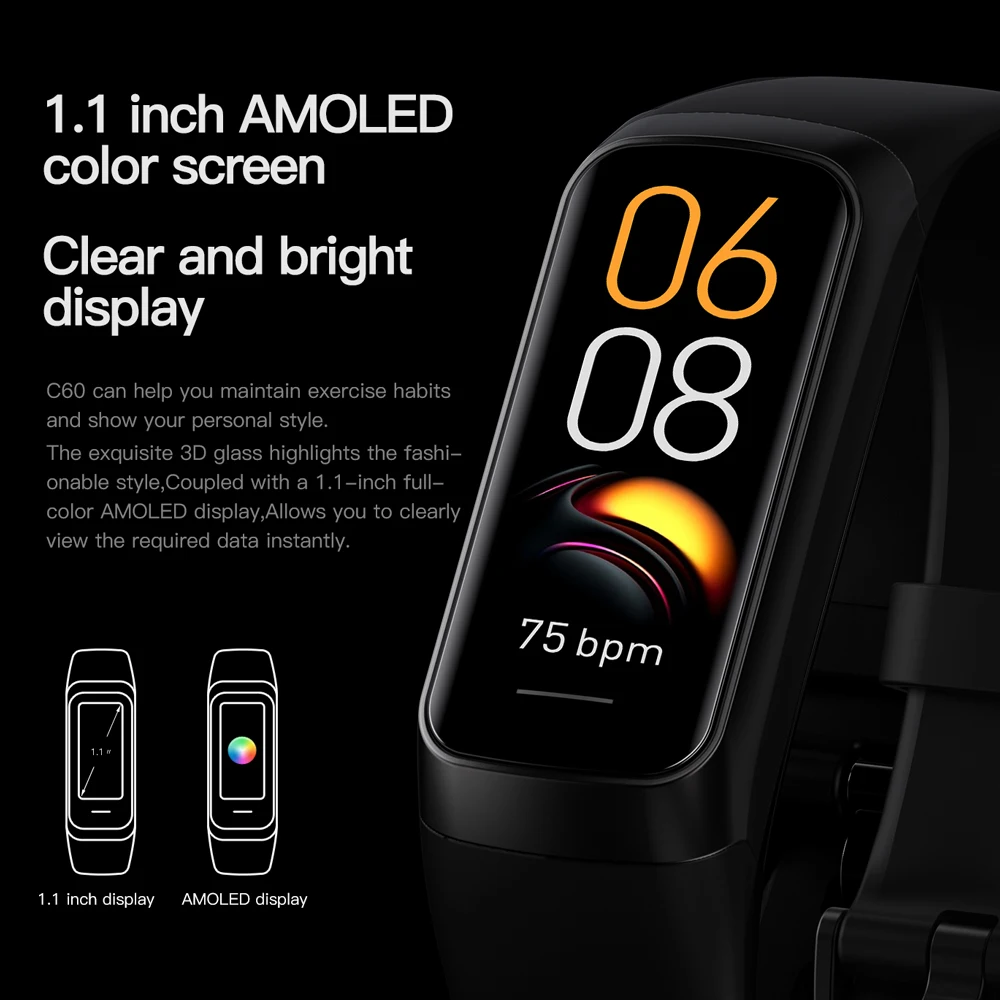 2024 nuevo reloj inteligente C60 AMOLED hombre mujer Bluetooth llamada ritmo cardíaco ejercicio Fitness Compatible Android IOS para XIAOMI SmartBand