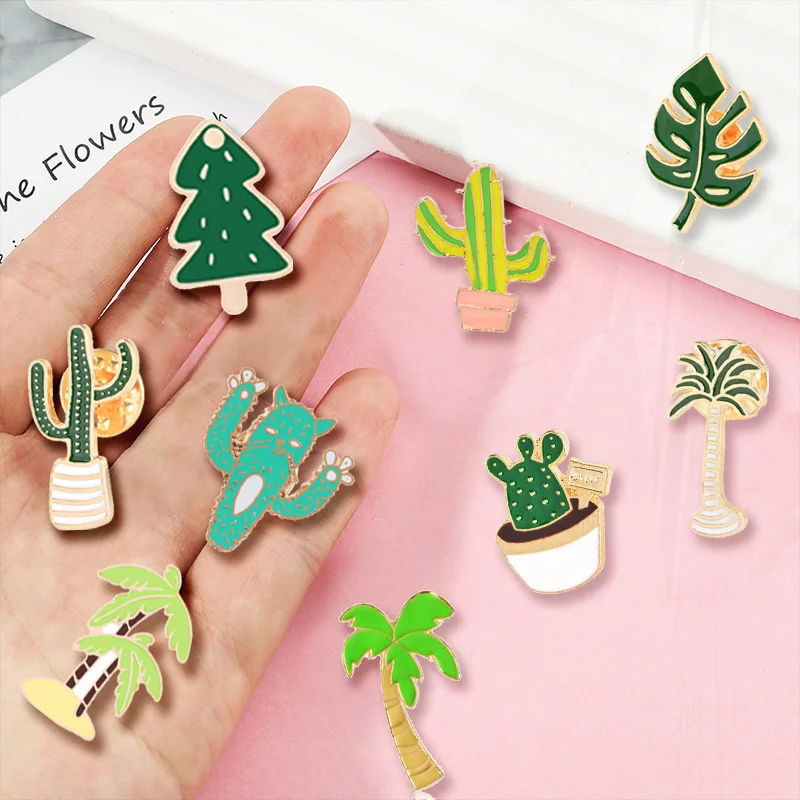 Bag Brooch Green Plant Tree Cactus Leaf Pin Pins Metal Badge Couple Accessories Gift Wholesale 12 Style Cartoon Jackets Sweater