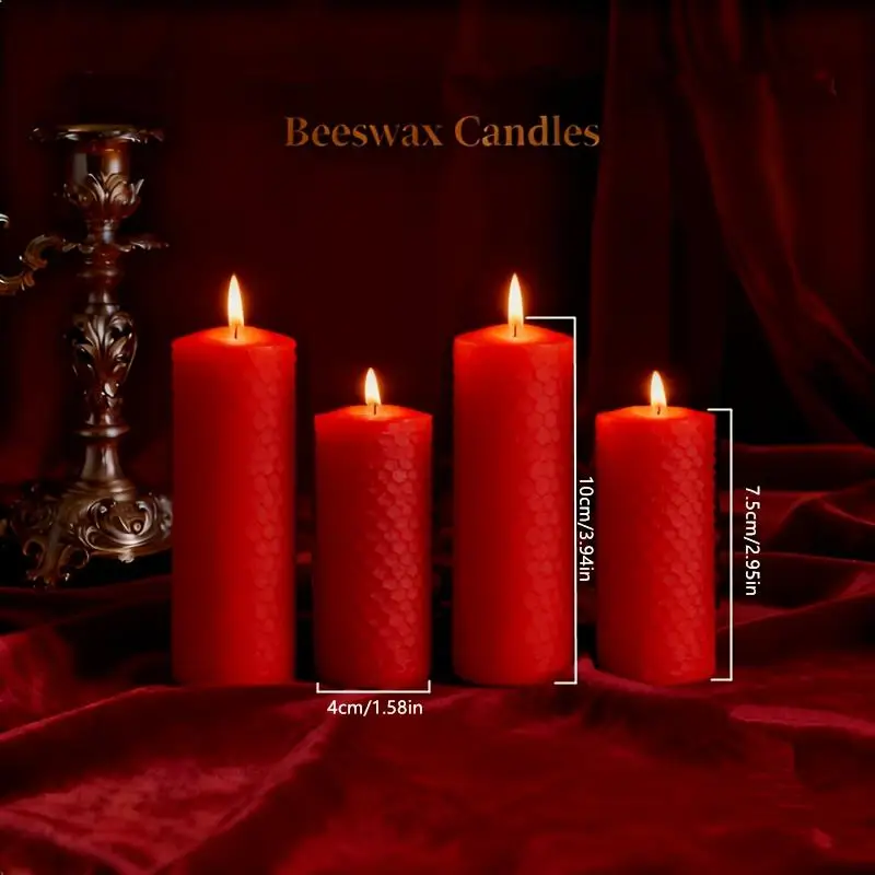 Red Beeswax Candles 4 Pack | Smokeless Honey Scent for Christmas & Home Decor