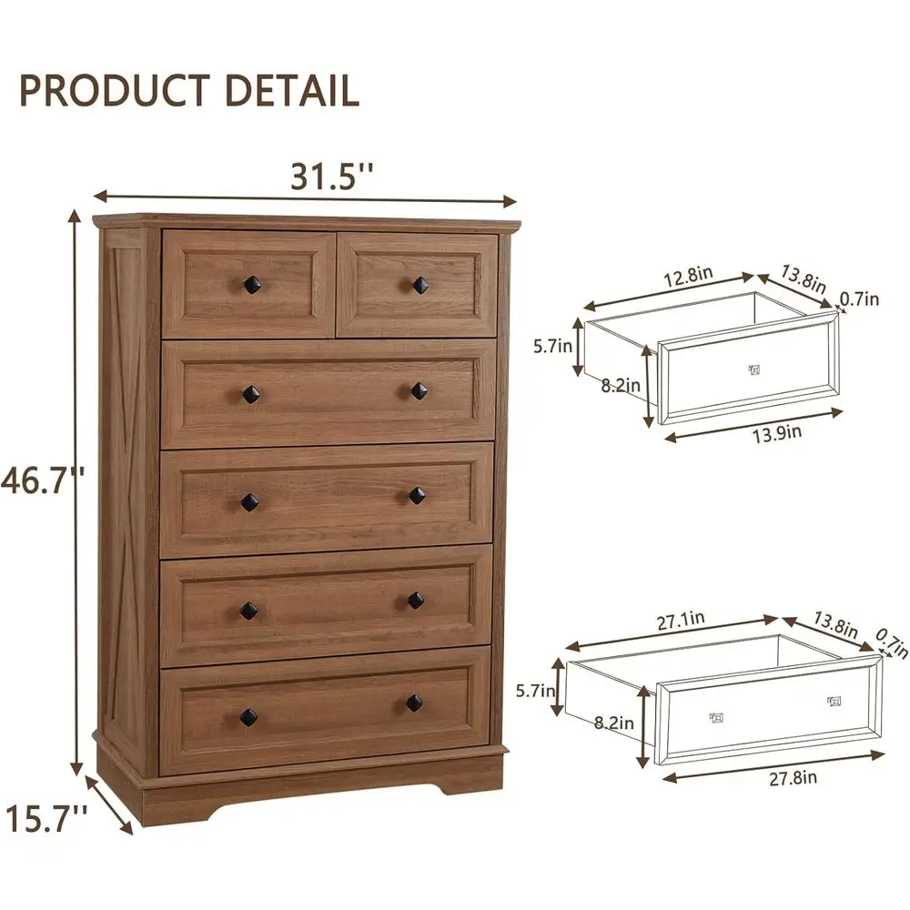 DAFIFY Cômoda com 6 gavetas para quarto, organizador de cômodas de madeira rústica, armário de armazenamento moderno para sala de estar, corredor, Ent