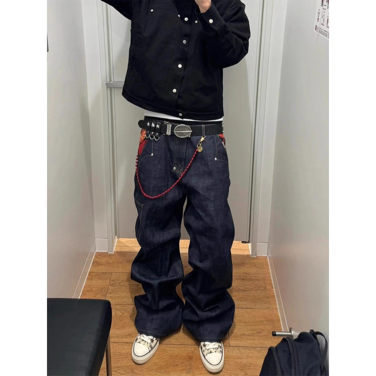 

Американские джинсы American Sle Cleanfit Vintage Washed Denim с вышивкой, женские, прямого кроя, широкие, длинные брюки