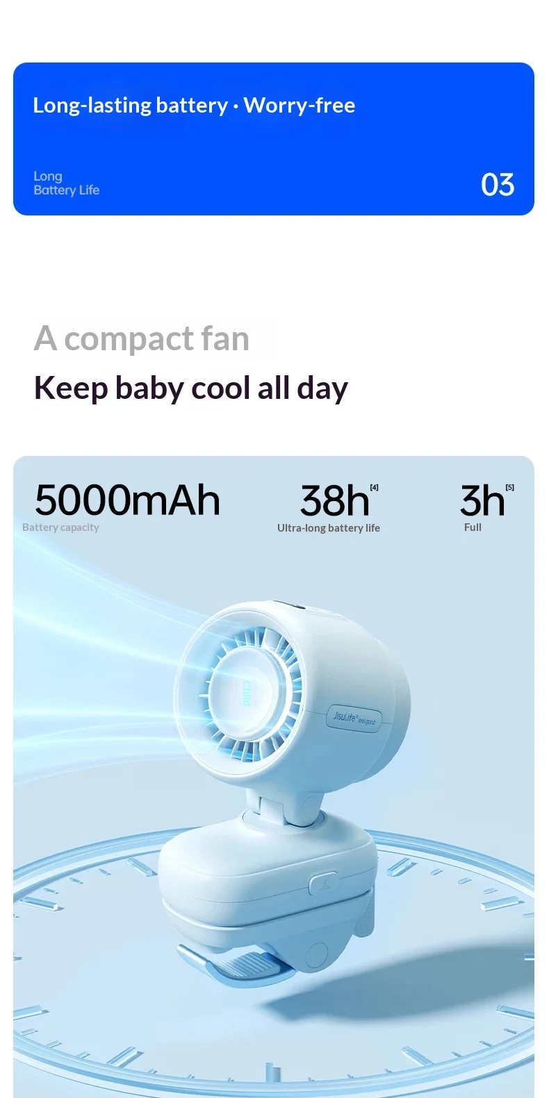 JisuLife Life4 Table Clamp Small Fan Natural Variable Frequency Wind Mode Table Clamp Fan 38 Hours Long Battery Life Low Noise view 4