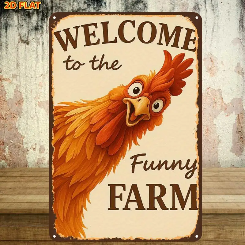 2D Flat Retro Farm Chicken Sign Decoration, 1pc Pack, Pre-Drilled, Suitable for Indoor, Garden, Outdoor, Home, Office, And Bathr
