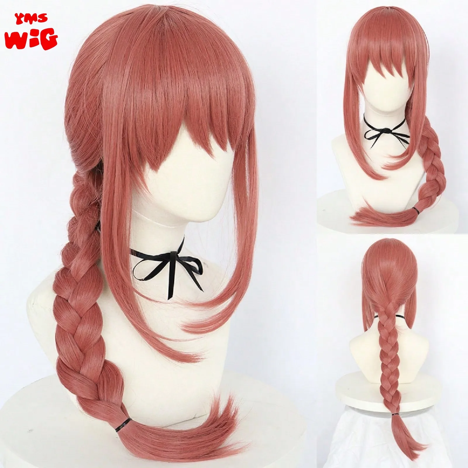 

Man Synthetic Long Pink Red Braid Anime Bang Braided Makima Cosplay Wig for Halloween Christmas School Thanksgiving Day