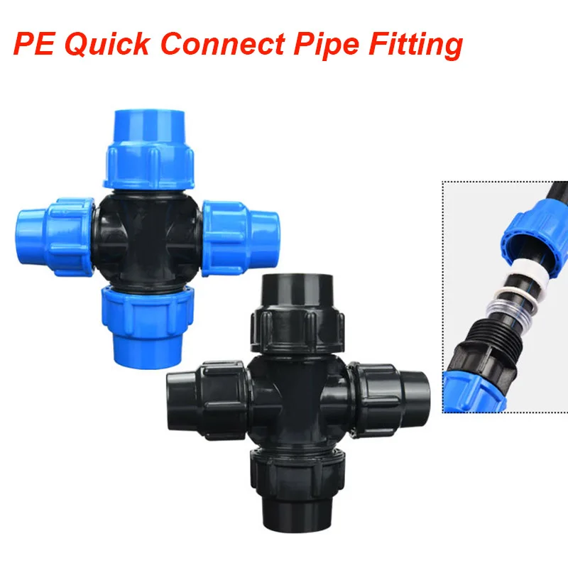 PE Pipe Quick Connector 20/25/32mm Four-way Coupling PP Plastic Fitting,Garden Lawn Agriculture Forest Irrigation Water Joint