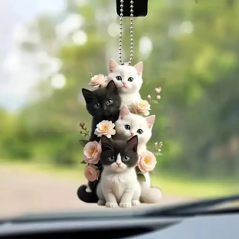 Cat Hanging Ornament Car Rearview Mirror Pendant With Lanyard Easy To Hang Adorable Appearance Cat-Shaped Xmas Tree Pendant