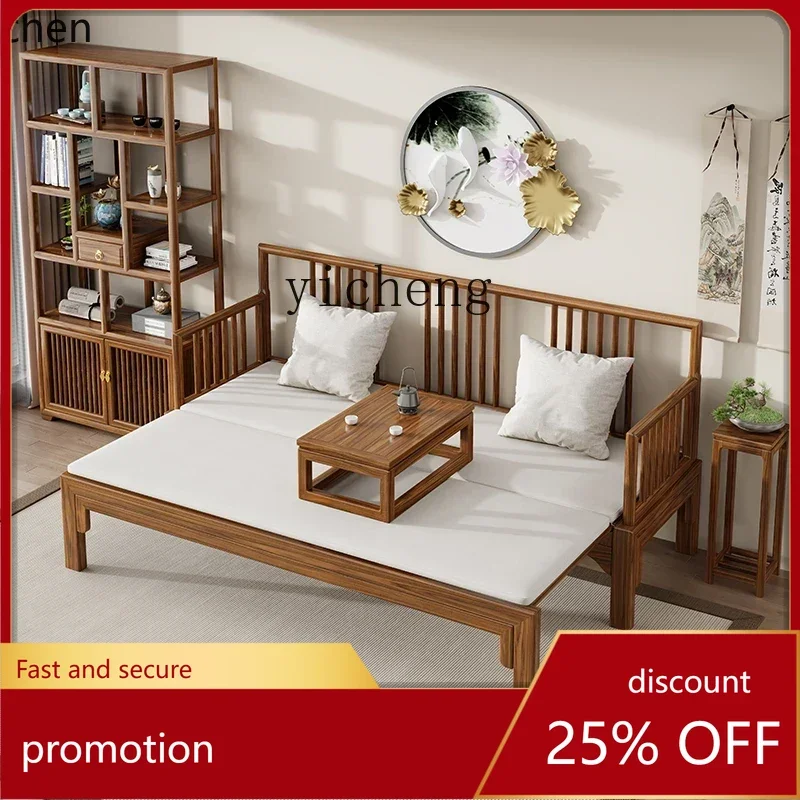 HXL new Chinese-style all-solid wood push-pull Arhat bed living room home simple push-pull bed sofa bed