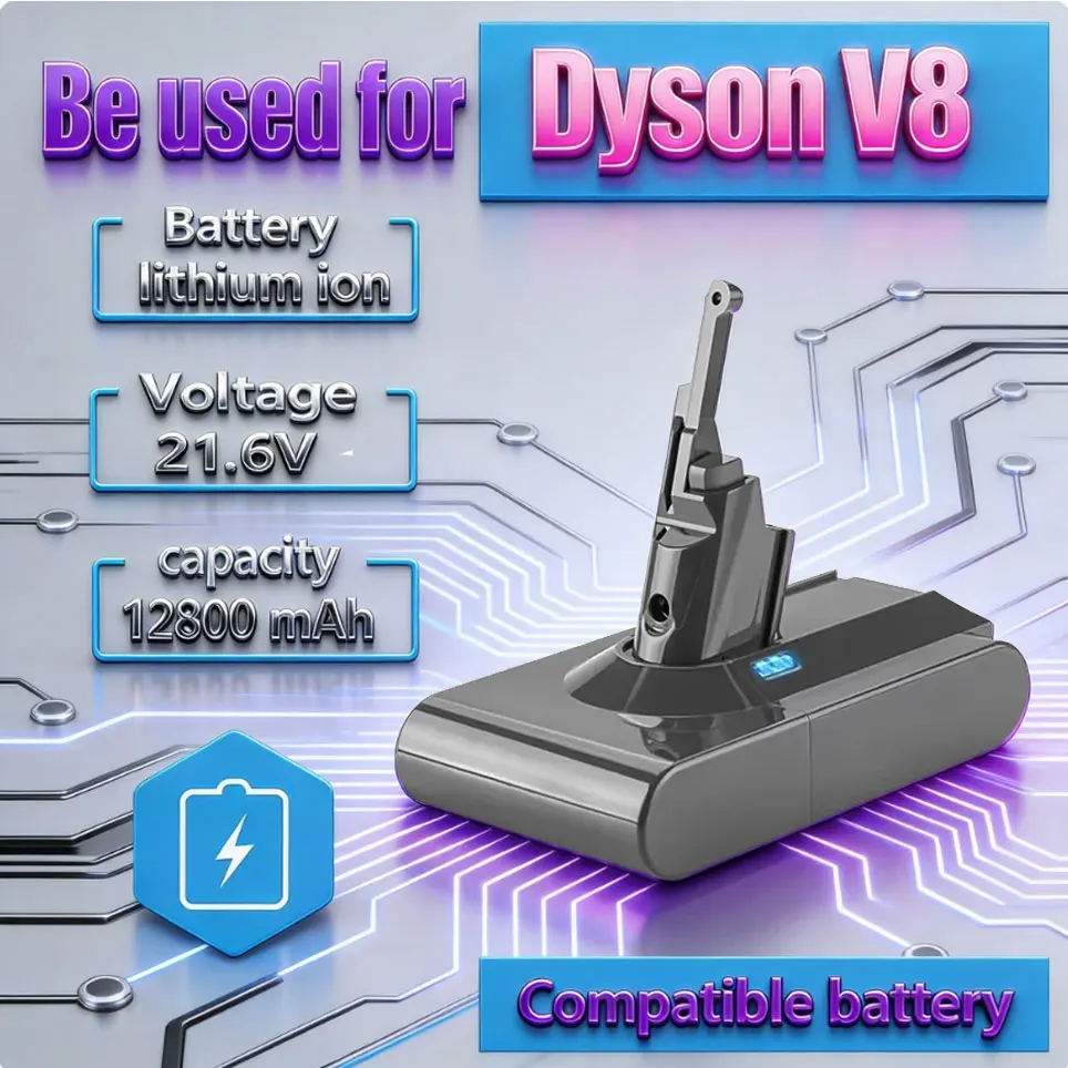 Batterie de remplacement 21.6V 12800mAh pour aspirateur à main sans fil Dyson V8 Absolute, batterie Dyson V8