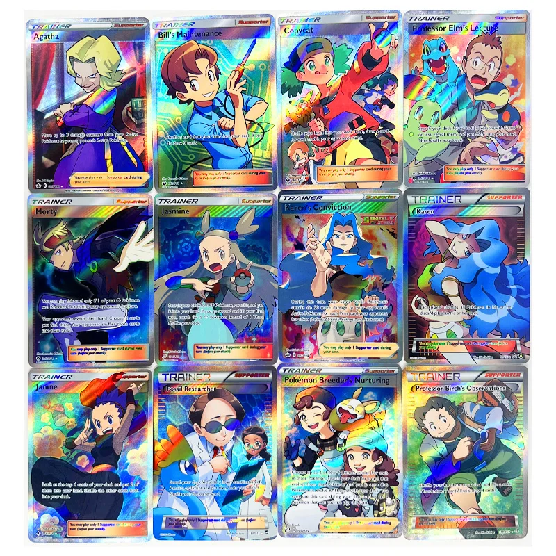 PTCG Pokemon Game Collection Card, Pikachu instrutor, Flash refrativo, Presente Brinquedo das Crianças, DIY, 55pcs por conjunto