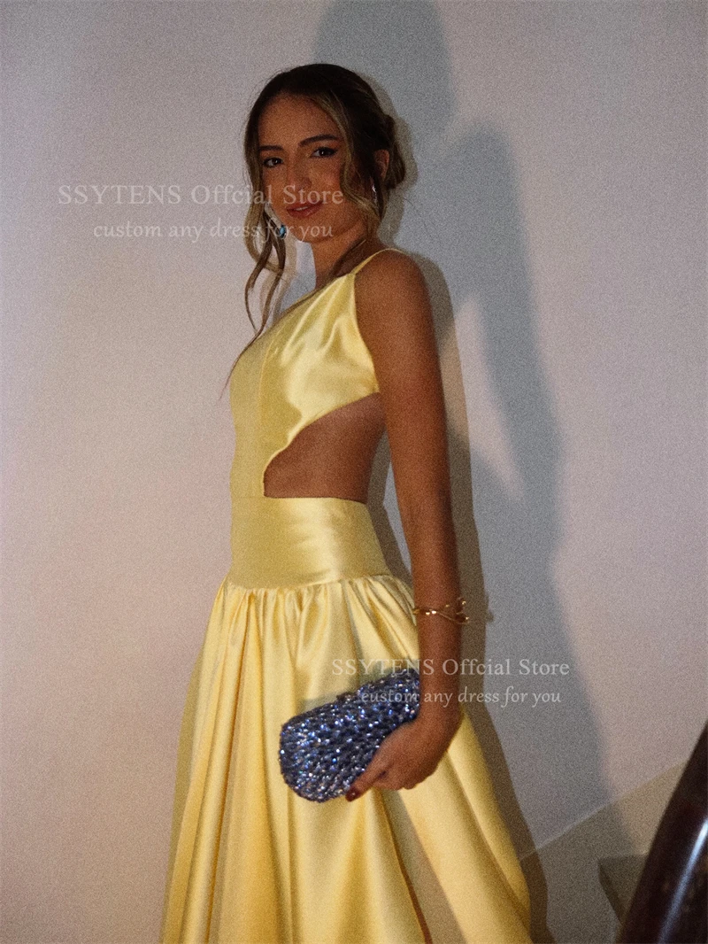 SSYTENS 매력적인 A라인 정장 이브닝 드레스 민소매 댄스 파티 드레스 등이 없는 새틴 특별 행사 파티 가운 맞춤형