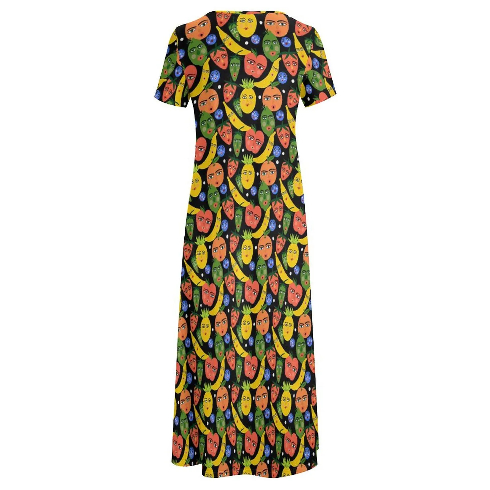 Vestido estampado engraçado de frutas feminino, vestido maxi moderno, manga curta, praia boho, vestidos longos, tamanho grande 7xl, moda de rua